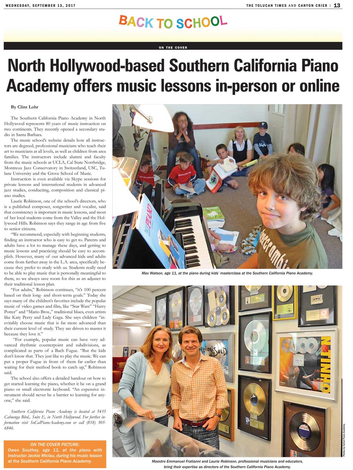 SoCal Piano Academy in Tolucan Times